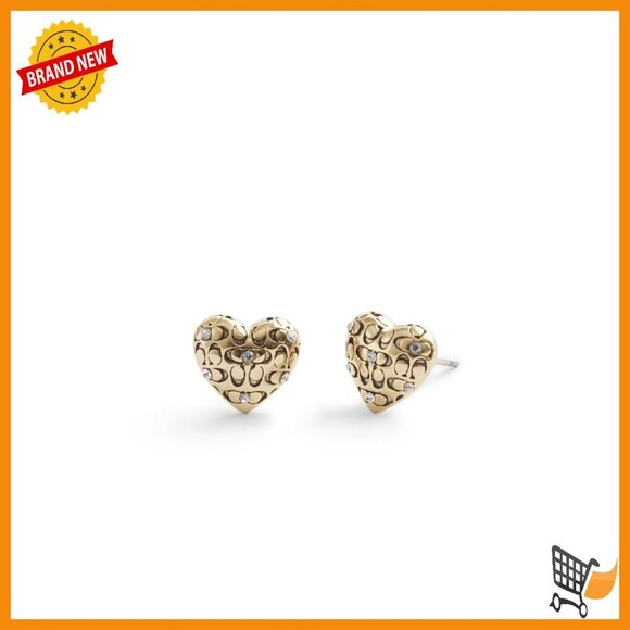 Jewelry - Quilted Heart Stud Earrings with Crystal Accents, Hypoallergenic Titanium